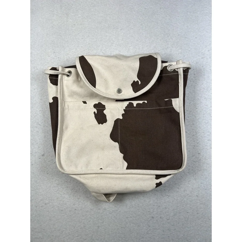 BAGGU Canvas Cow Print Backpack in Brown and Cream